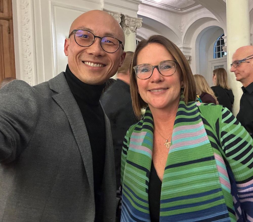 Olivier Li taking a selfie with Minister Yuriko Backes at the 30 years of MEGA reception